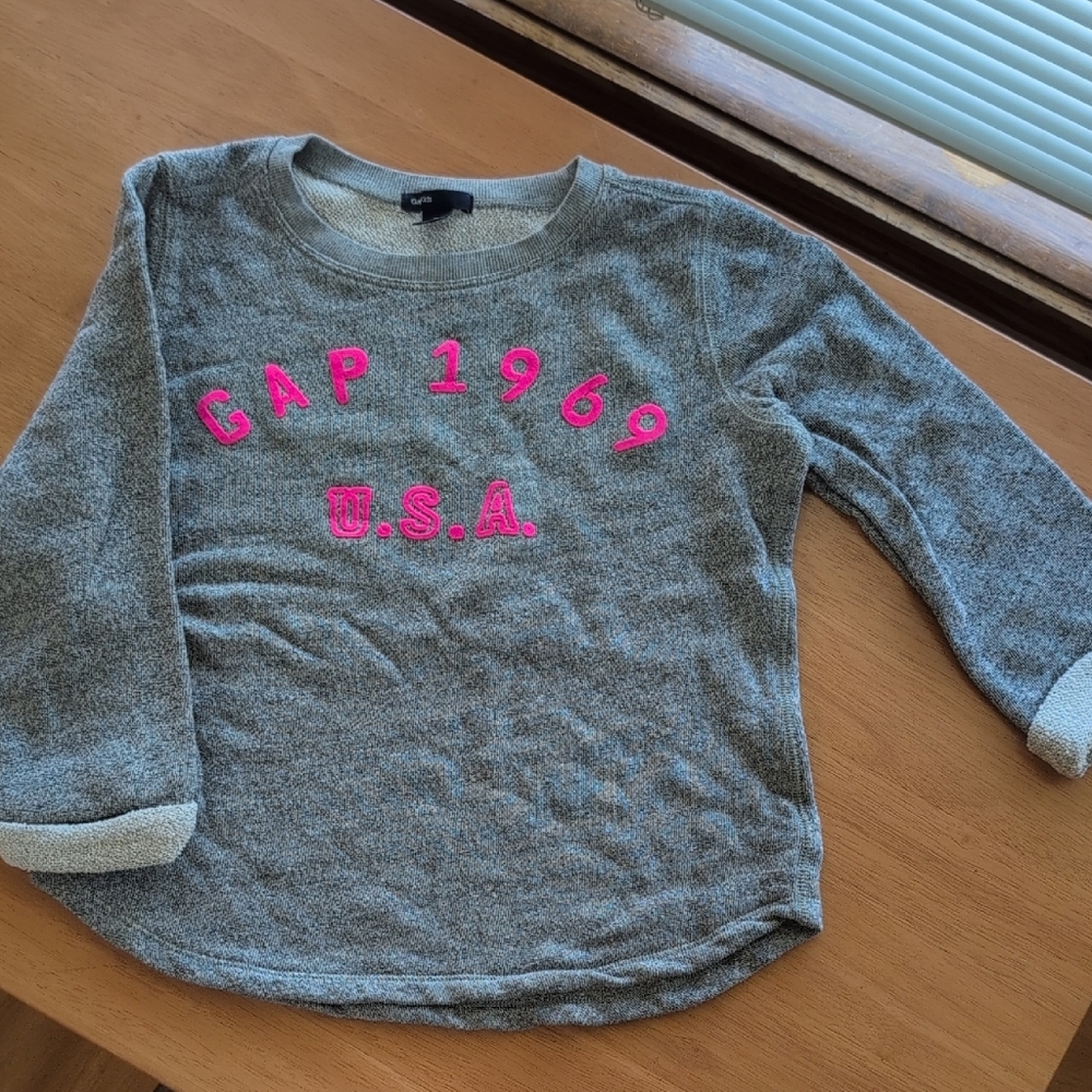 GAP Kids Gray Long Sleeve Tee with Pink Accents